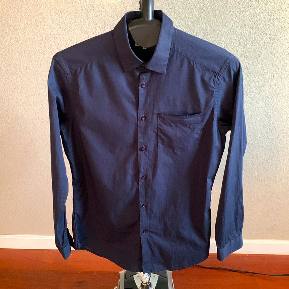I. C. Rags 100% Cotton Dark Navy Soft Casual Long Sleeve Shirt. Tailored Fit.